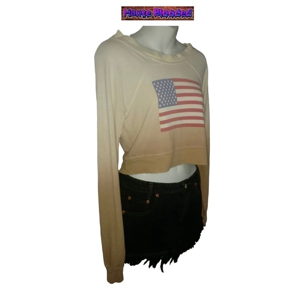 Wildfox Couture Cropped Jumper Patriot Ashbury Fourth Of July Sweatshirt Seen On - Picture 2 of 8